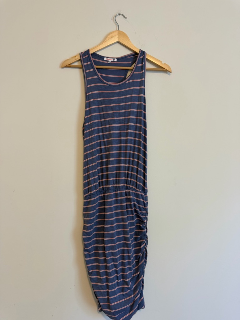 Sundry Striped Navy and Pink Sleeveless Midi Dress
